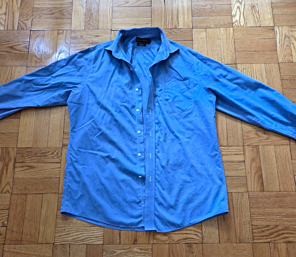 Lauren Ralph Lauren MensSlim Fit NonIron Blue Long Sleeve Button Up Shirt 16 1/2